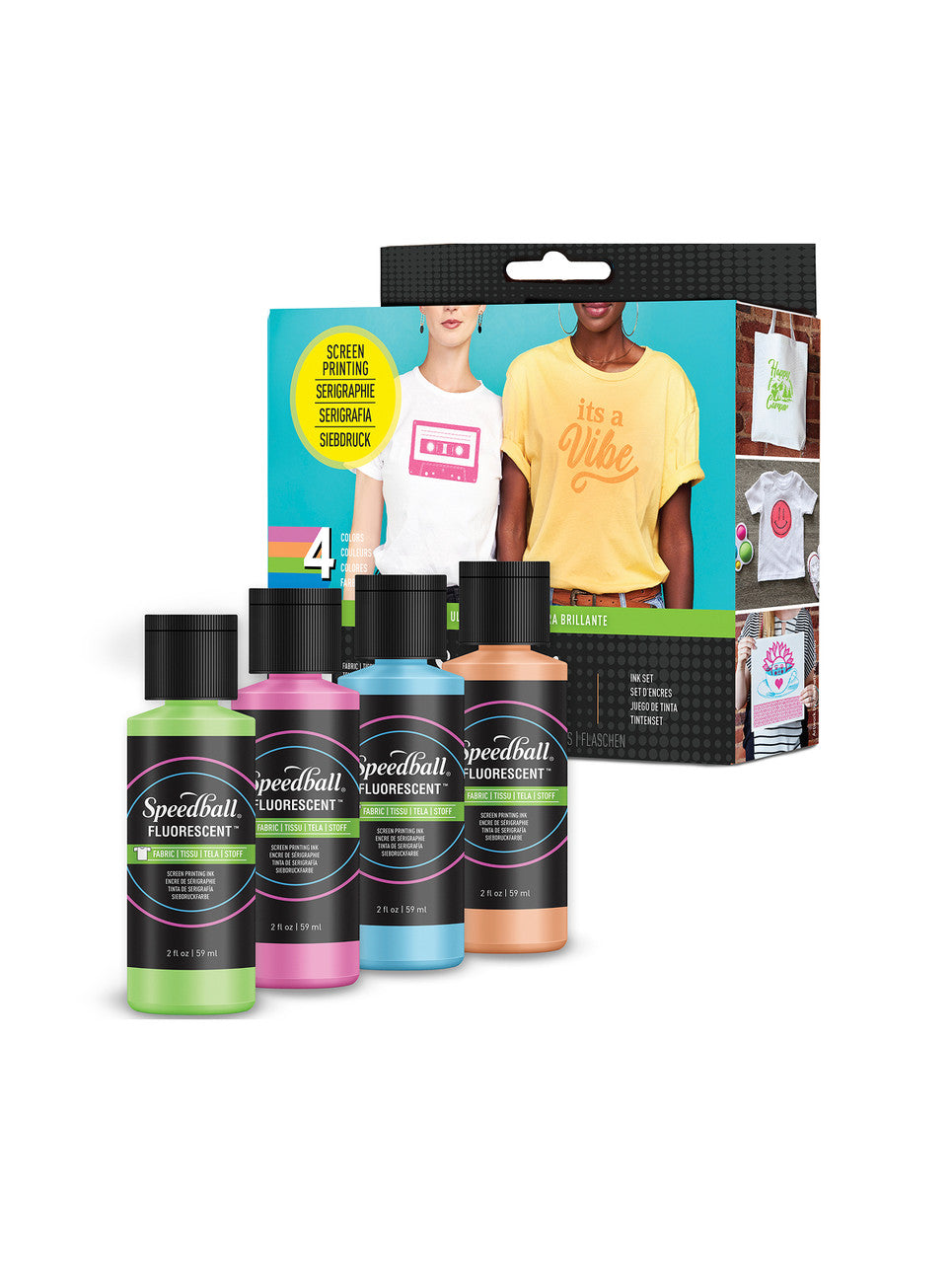 Speedball Fluorescent Fabric Screen Printing Ink 4-color sampler set
