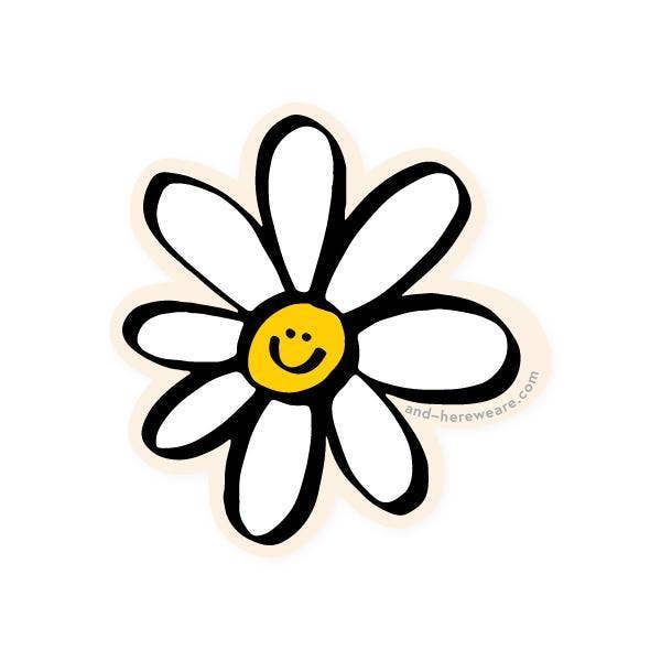 Vinyl Sticker—Happy Daisy (Cute, Floral, Smiley)