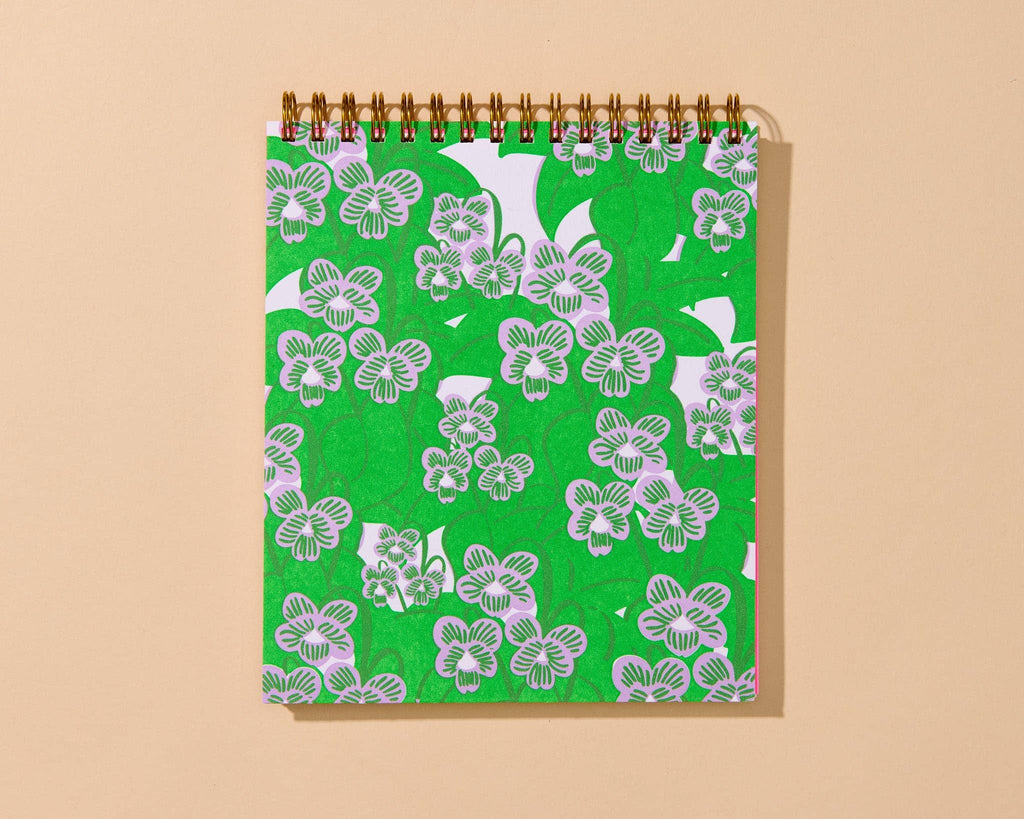 Letterpress Unlined Spiral Notebook—Violets (Pansies, Floral)