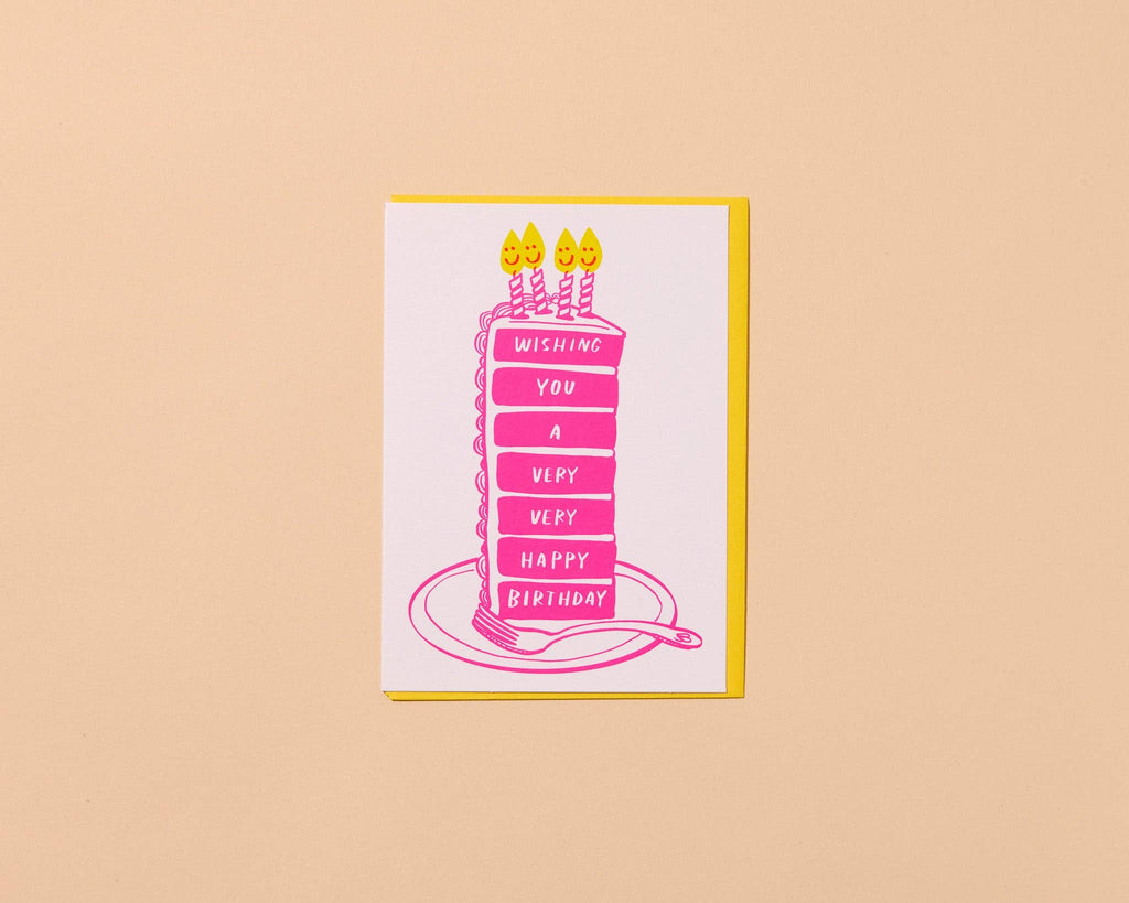 Letterpress Birthday Card—Very Happy Birthday (Cake, Cute)