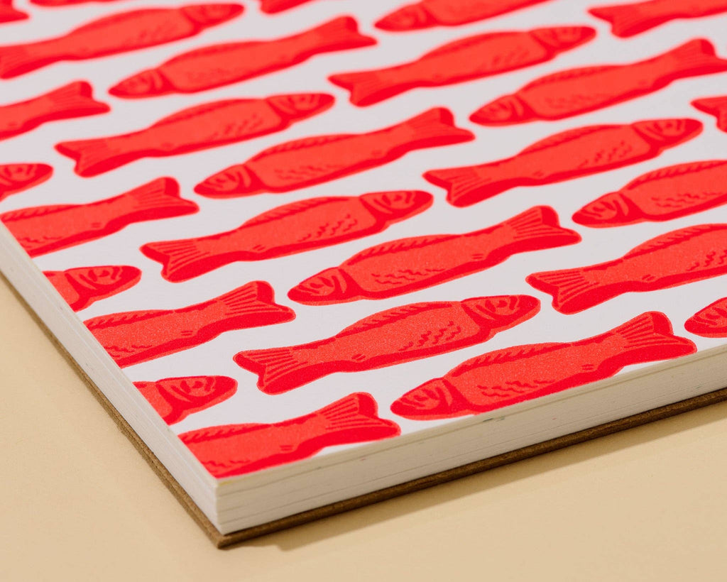 Letterpress Unlined Spiral Notebook—Red Gummy Fish