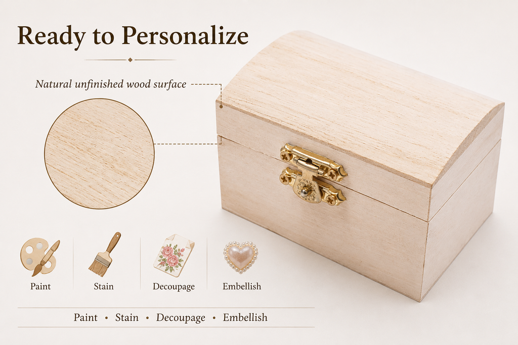 Unfinished Wooden Jewelry Box, 3 Designs