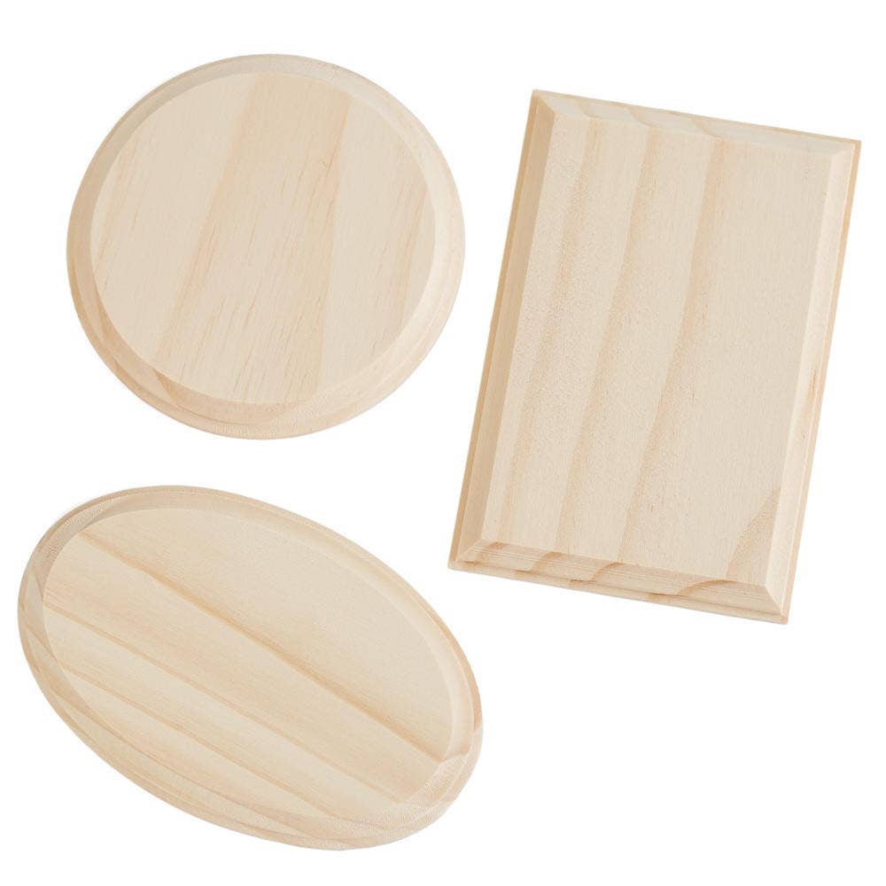 Bag of 3 Assorted Shape Unfinished Wood Plaques