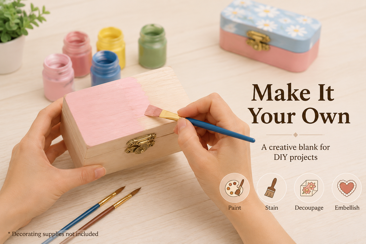 Unfinished Wooden Jewelry Box, 3 Designs