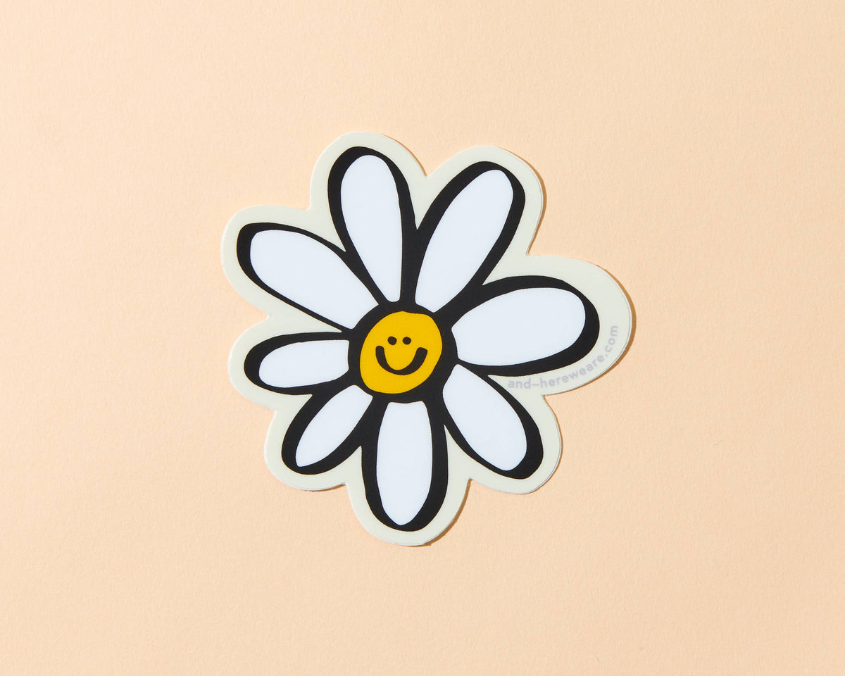 Vinyl Sticker—Happy Daisy (Cute, Floral, Smiley)