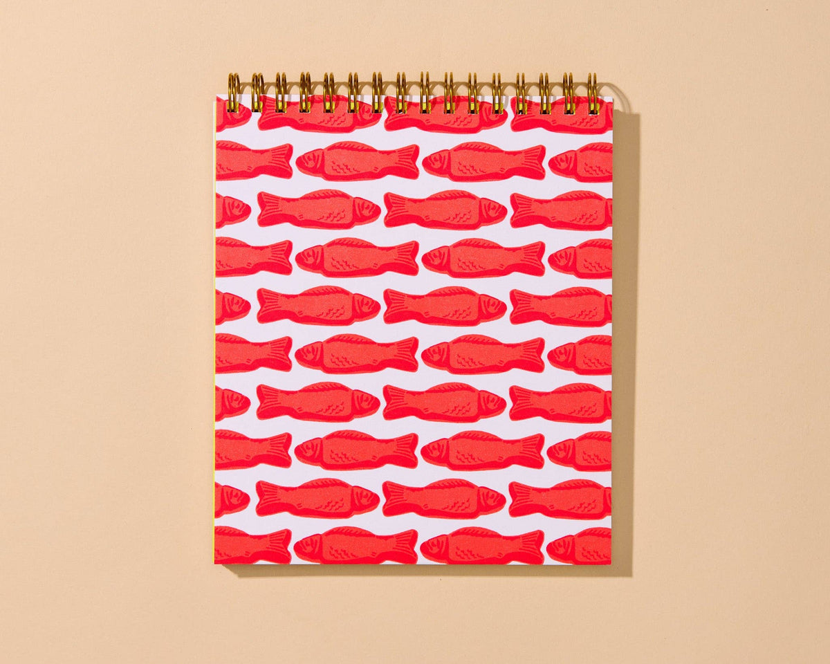 Letterpress Unlined Spiral Notebook—Red Gummy Fish