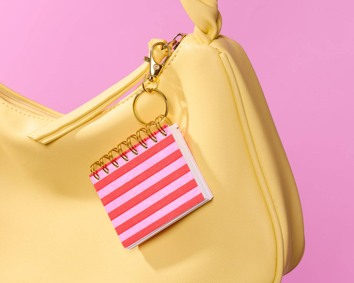 Letterpress Mini Notebook Bag Charm—Red Pink Cabana Stripe