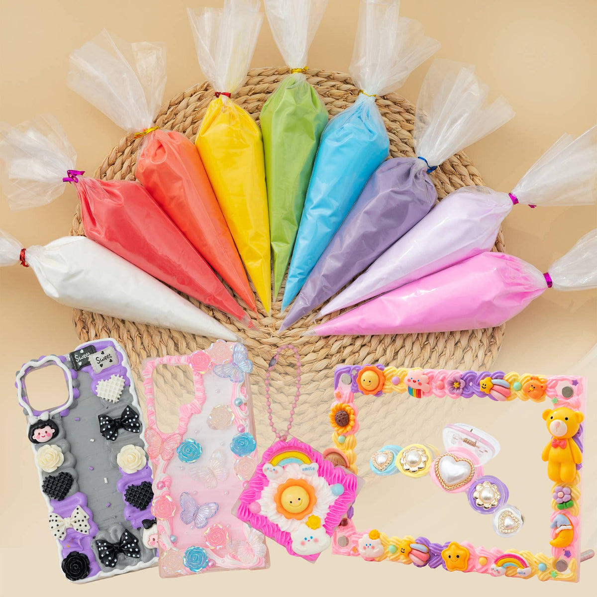 Rainbow Decoden Cream Set, Fake Whipped Cream Glue For DIY