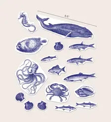 Vintage Ink Ocean Mix Decor Tattoos - Blue (12 Tattoos)