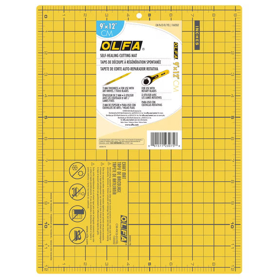 OLFA yellow double-sided self-healing cutting mat, 9 x 12 in
