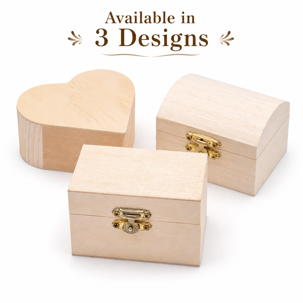 Unfinished Wooden Jewelry Box, 3 Designs