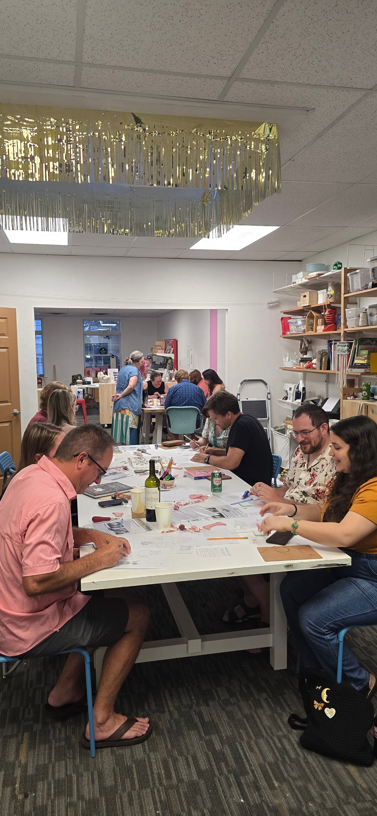 Couples making art together at the Nimble Craft studio table