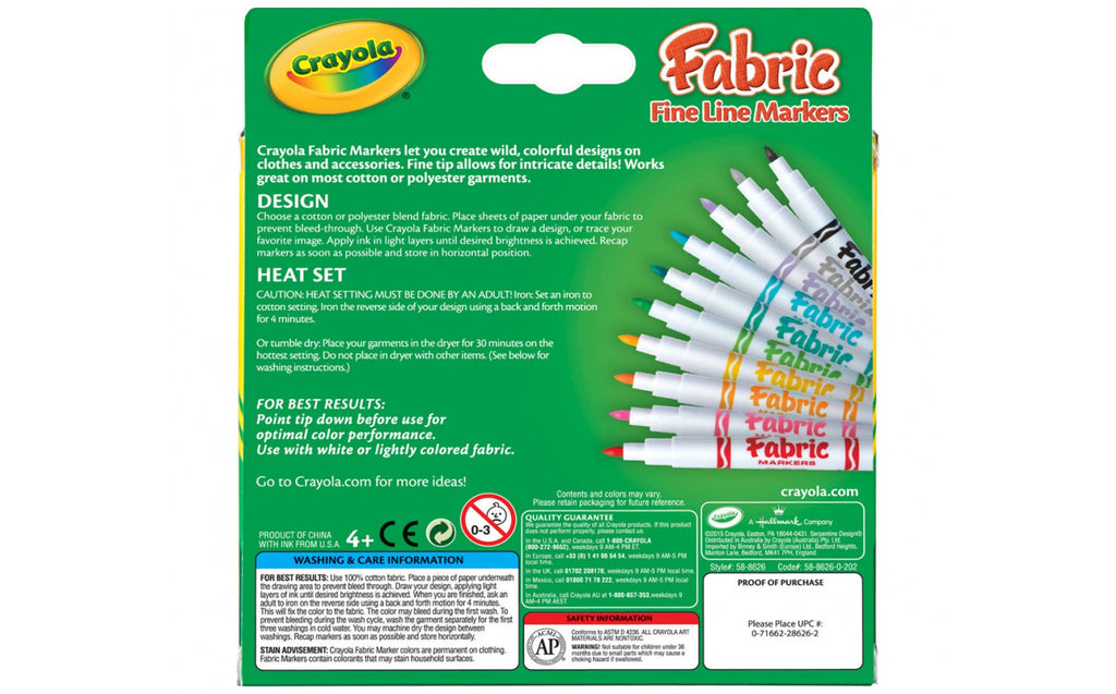 10 Count Crayola Fabric Markers Fine Line