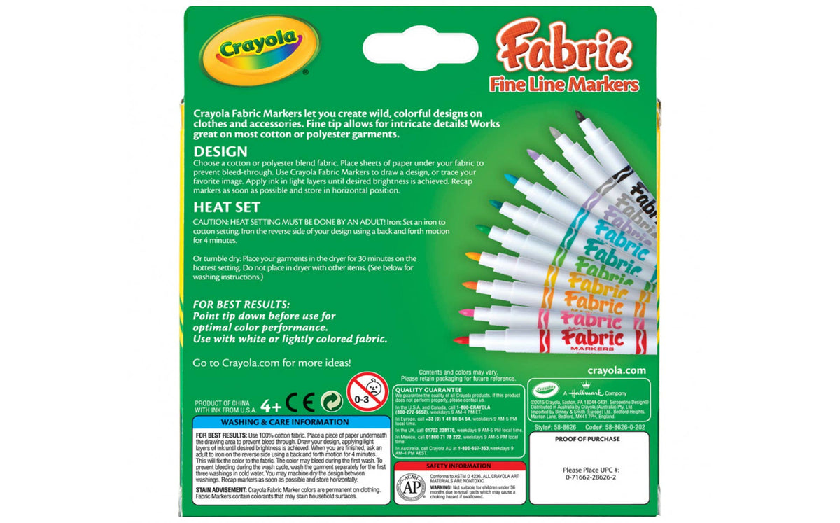 10 Count Crayola Fabric Markers Fine Line