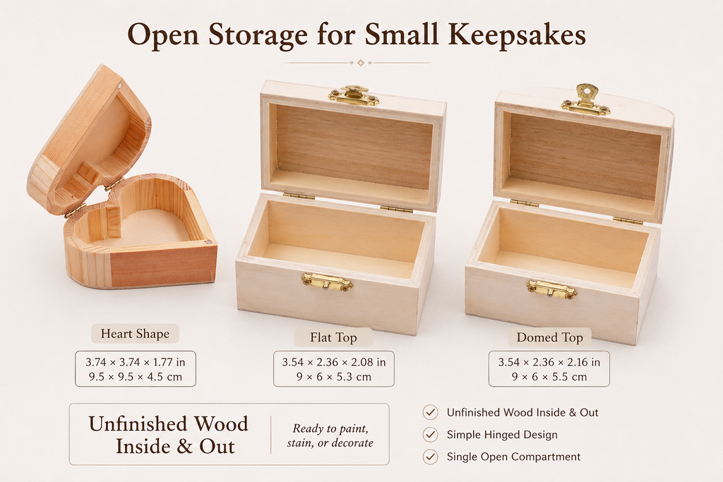 Unfinished Wooden Jewelry Box, 3 Designs