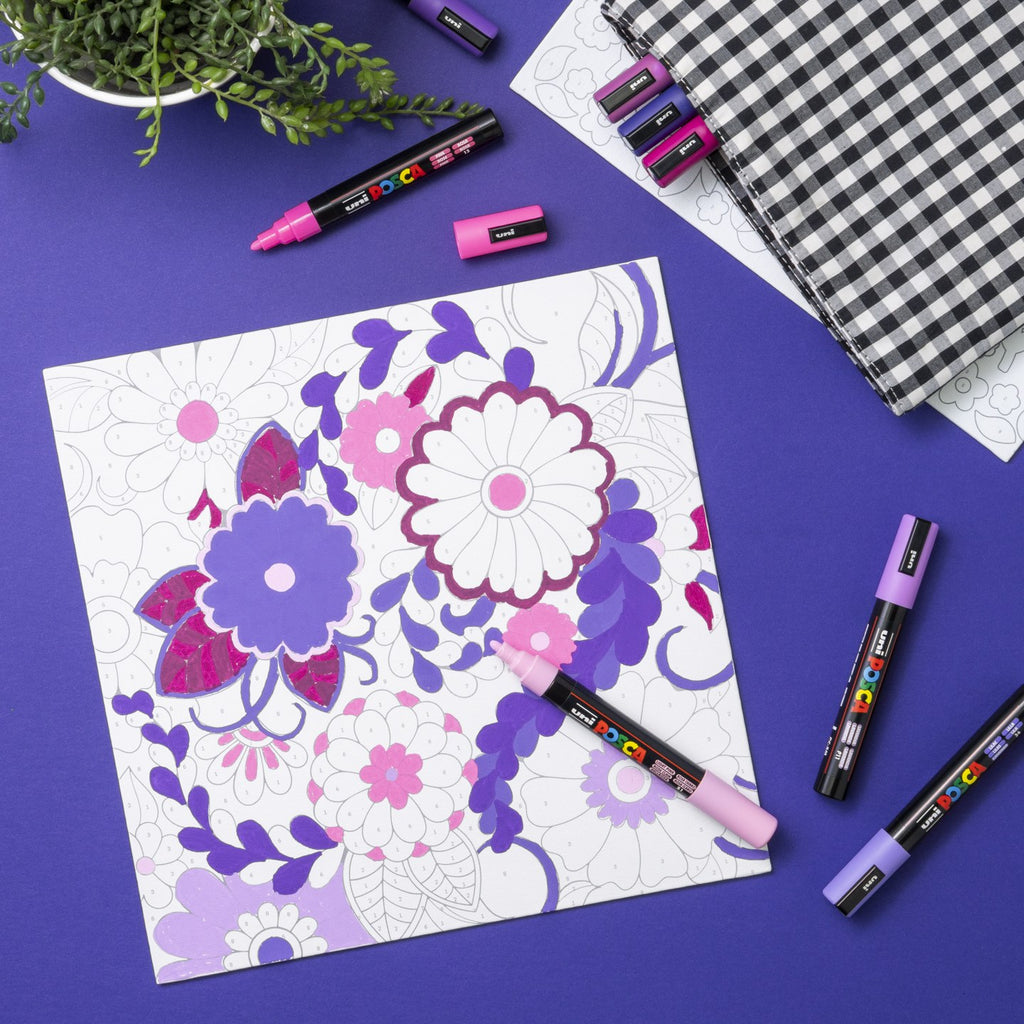 POSCA Canvas Kit Lilac Dream, finished canvases with markers