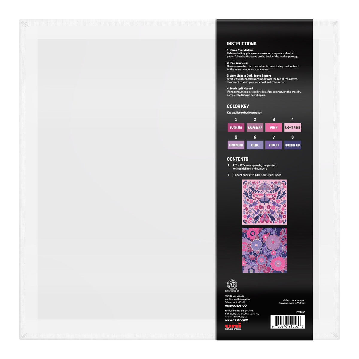 POSCA Canvas Kit Lilac Dream, back of package with color key