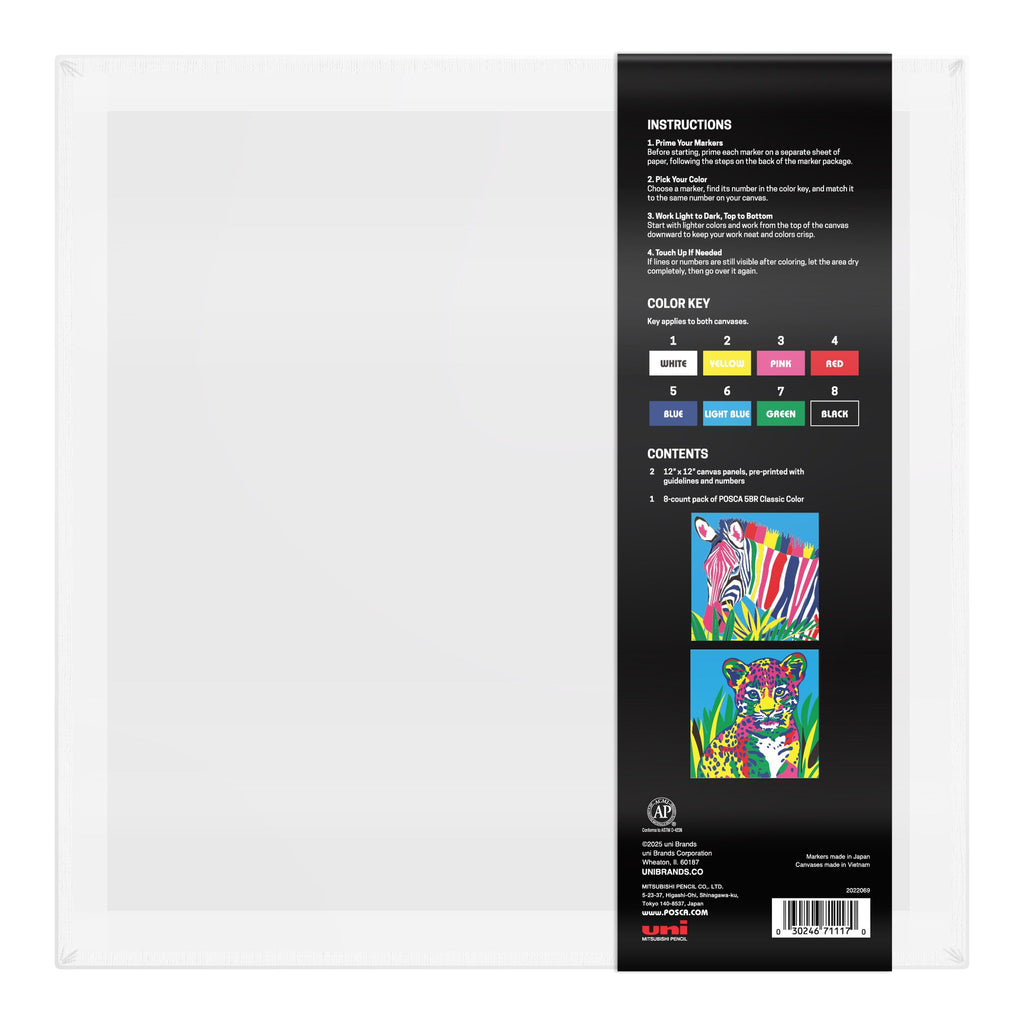 POSCA Canvas Kit Rainbow Safari, back of package with color key