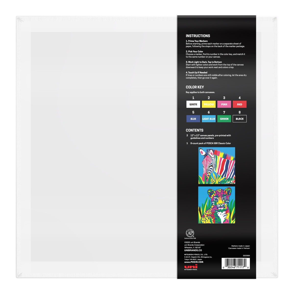 POSCA Canvas Kit Rainbow Safari, back of package with color key