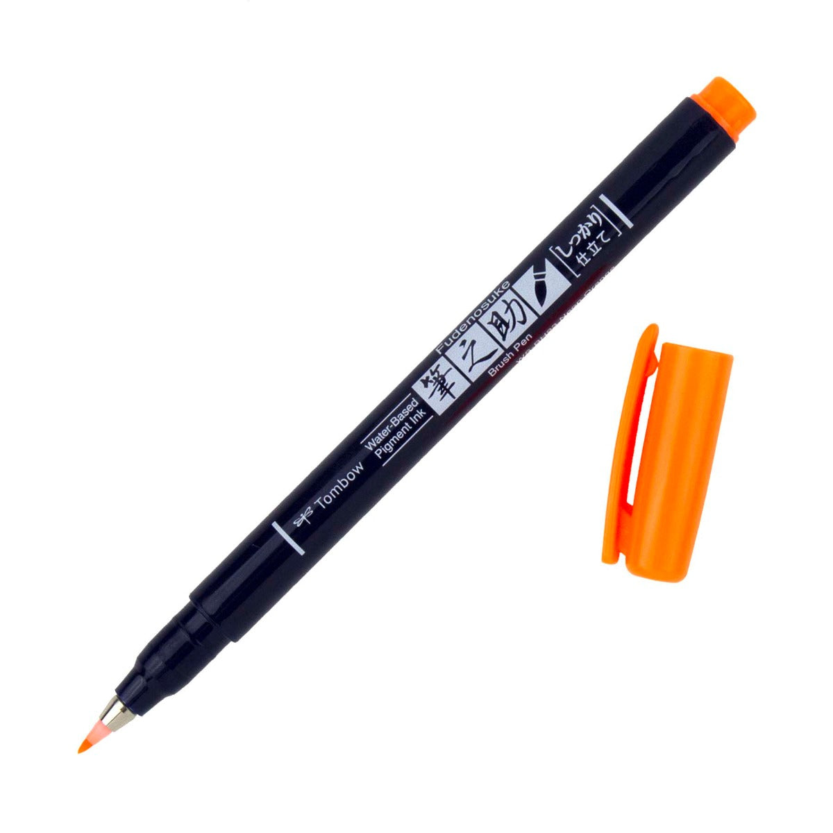 Tombow Fudenosuke Hard Tip Brush Pen, Neon Orange